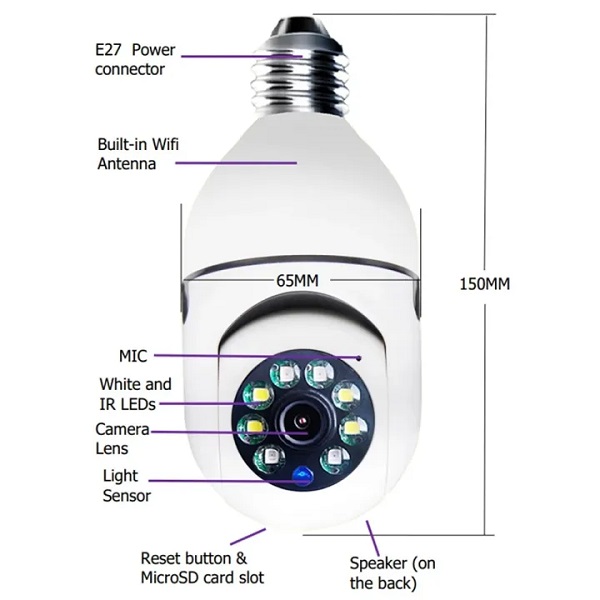 E27 Bulb Wifi Camera 4x Digital Automatic Body Tracking - Image 2